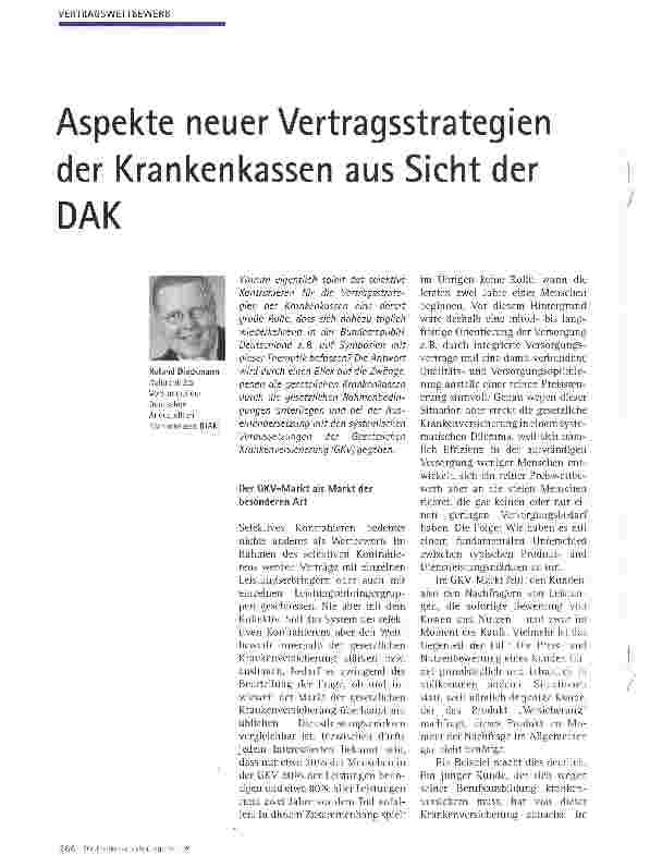 Vorschauseite 1: Aspekte neuer Vertragsstrategien der Krankenkassen aus Sicht der DAK