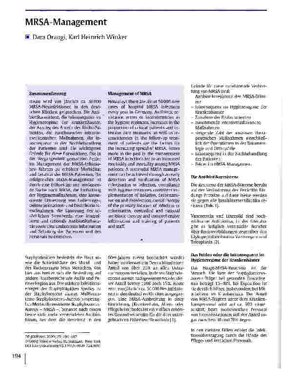 Vorschauseite 1: MRSA-Management