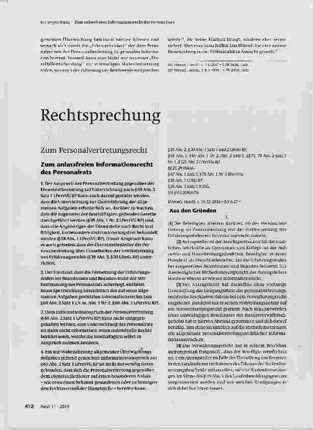 Vorschauseite 1: Zum anlassfreien Informationsrecht des Personalrats