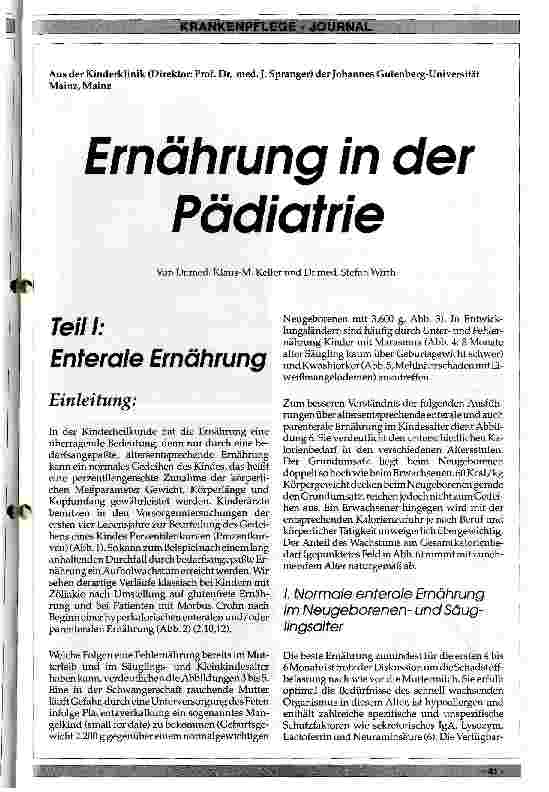 Vorschauseite 1: Ernährung in der Pädiatrie Teil I: Enterale Ernährung Teil II: Parenterale Ernährung