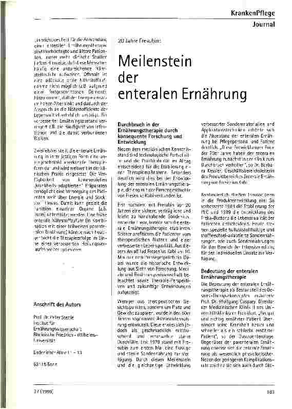 Vorschauseite 1: Meilenstein der enteralen Ernährung