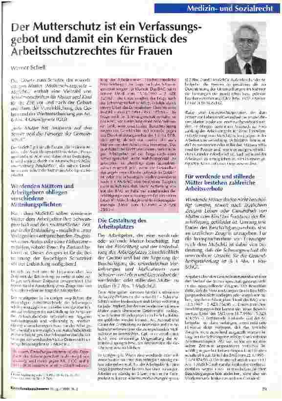 Vorschauseite 1: Der Mutterschutz ist ein Verfassungsgebot und damit ein Kernstück des Arbeitsschutzrechtes für Frauen