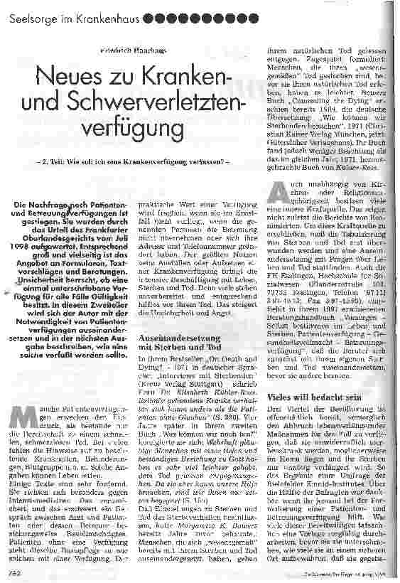 Vorschauseite 1: Neues zu Krankenund Schwerverletztenverfügung