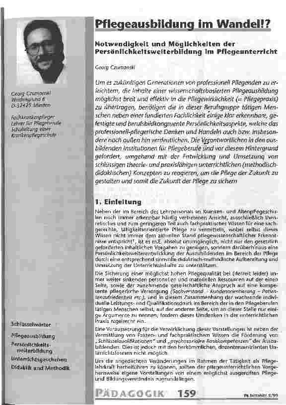 Vorschauseite 1: Pflegeausbildung im Wandel? Notwendigkeit und Möglichkeiten der Persönlichkeitsweiterbildung im Pflegeunterrichtt