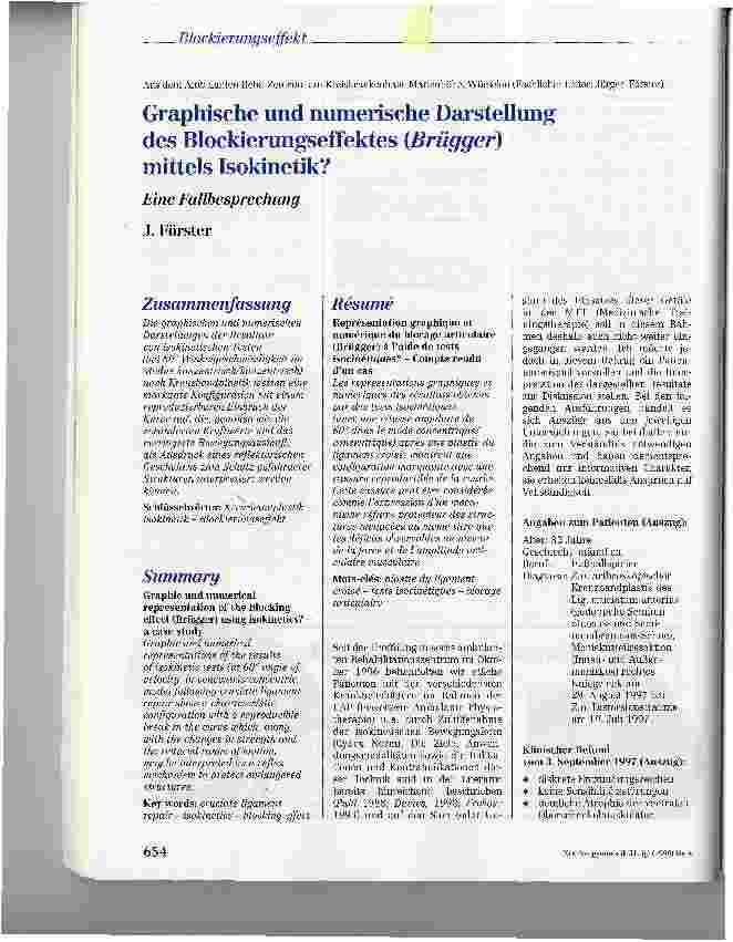 Vorschauseite 1: Graphische und numerische Darstellung des Blockierungseffektes {Brügger) mittels Isokinetik?Eine Fallbesprechung