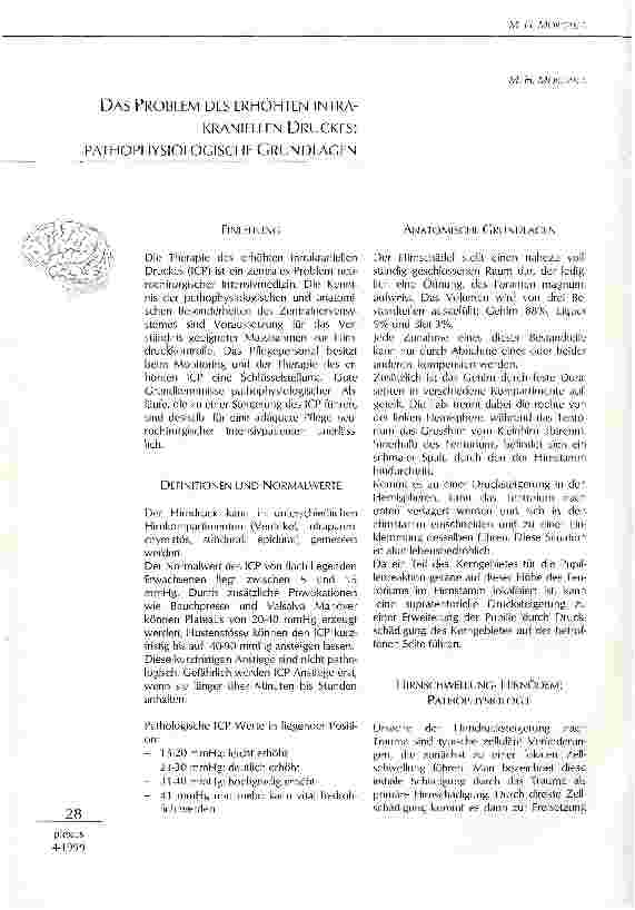 Vorschauseite 1: Das Problem des erhöhten intrakraniellen Druckes Pathophysiologische Grundlagen