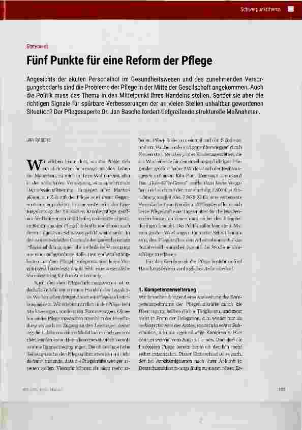 Vorschauseite 1: Fünf Punkte für eine Reform der Pflege