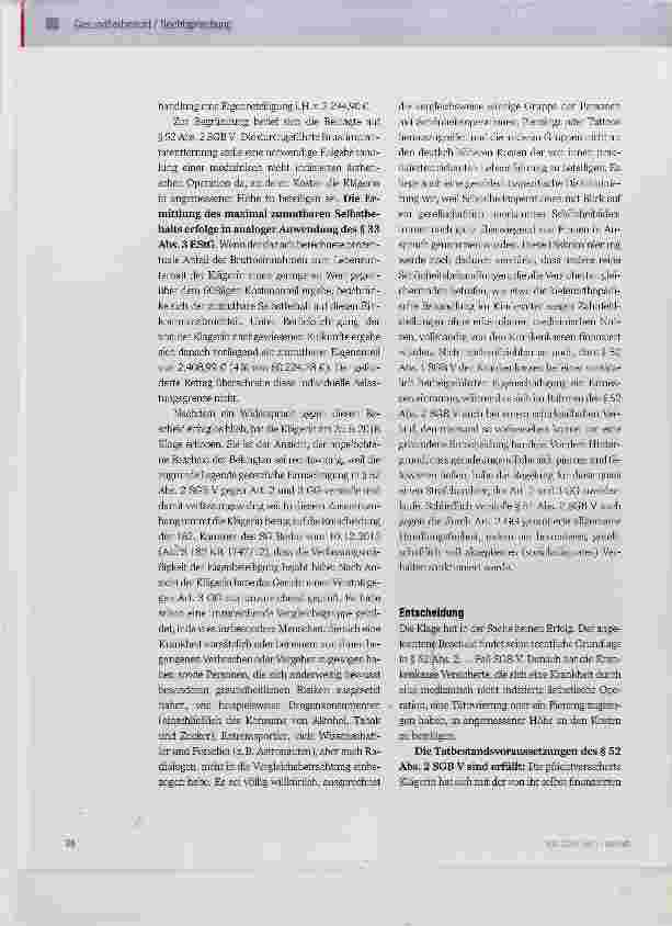 Vorschauseite 2: Kostentragung für die Krankenbehandlung infolge einer nicht indizierten ästhetischen Operation (hier: Brustvergrößerung)