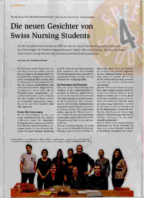 Vorschauseite 1: Die neuen Gesichter von Swiss Nursing Students