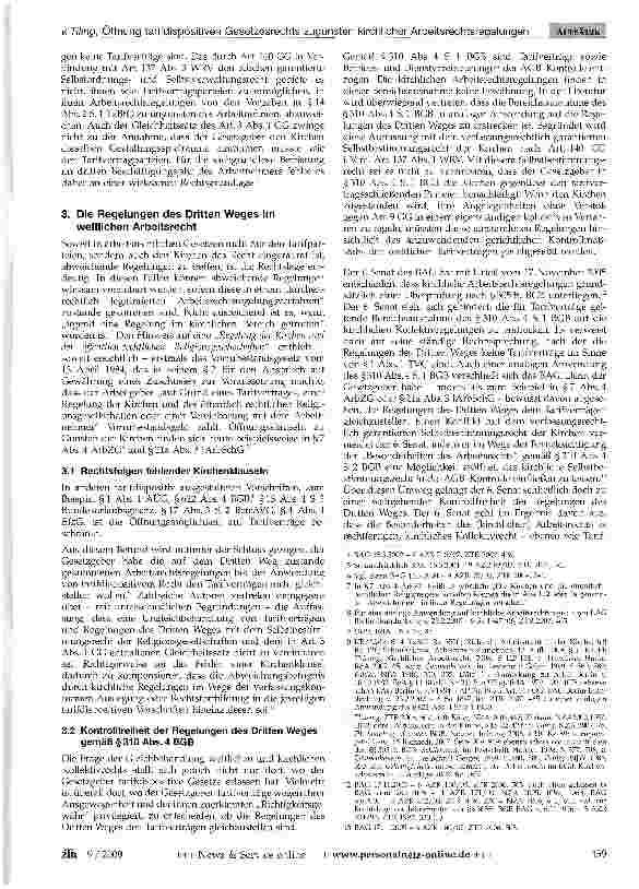 Vorschauseite 2: Öffnung tarifdispositiven Gesetzesrechts zugunsten kirchlicher Arbeitsrechtsregelungen trotz fehlender „Kirchenklausel
