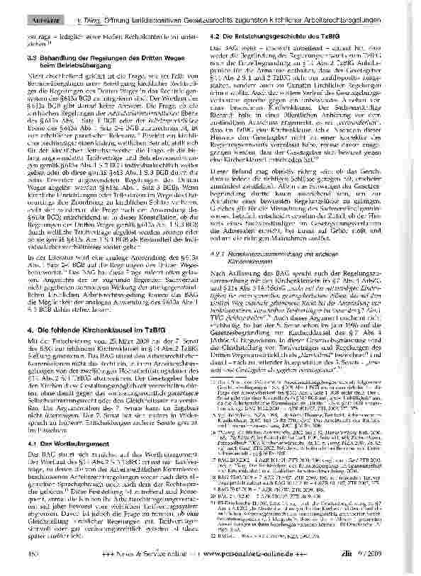 Vorschauseite 3: Öffnung tarifdispositiven Gesetzesrechts zugunsten kirchlicher Arbeitsrechtsregelungen trotz fehlender „Kirchenklausel