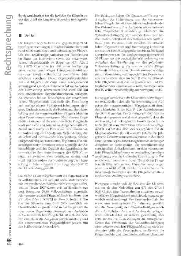Vorschauseite 2: Personalunion von verantwortlicher Pflegekraft und Heimleitung nicht zulässig bei Übertragung der pflegerischen Verantwortung auf Wohnbereichsleitungen