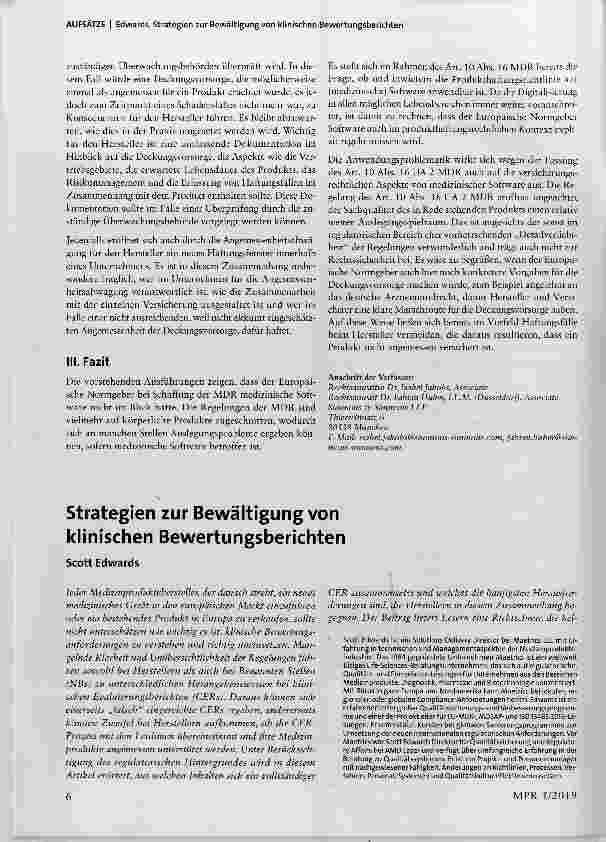 Vorschauseite 1: Strategien zur Bewältigung von klinischen Bewertungsberichten