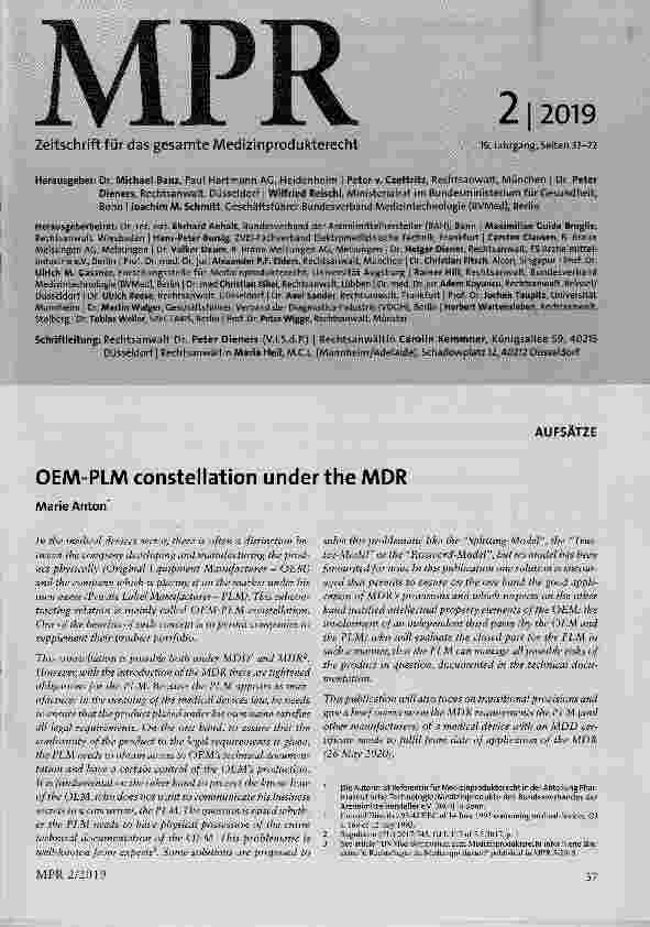 Vorschauseite 1: OEM-PLM constellation under the MDR