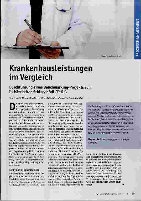 Vorschauseite 1: Krankenhausleistungen im VergleichDurchführung eines Benchmarking-Projekts zum Ischämischen Schlaganfall (Teil 1)