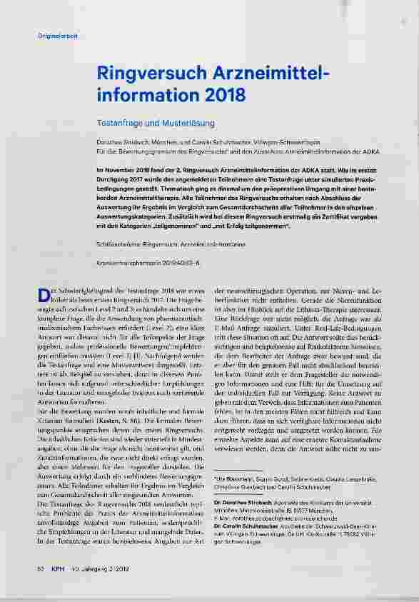 Vorschauseite 1: Ringversuch Arzneimittelinformation 2018
