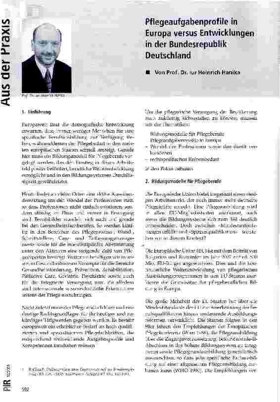 Vorschauseite 1: Pflegeaufgabenprofile in Europa versus Entwicklungen in der Bundesrepublik Deutschland