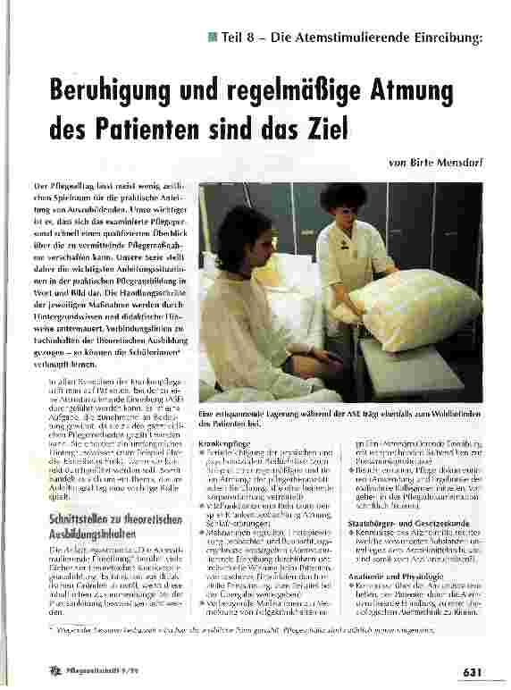 Vorschauseite 1: Beruhigung und regelmäßige Atmung des Patienten sind das Ziel Teil 8: Die Atemstimulierende Einreibung