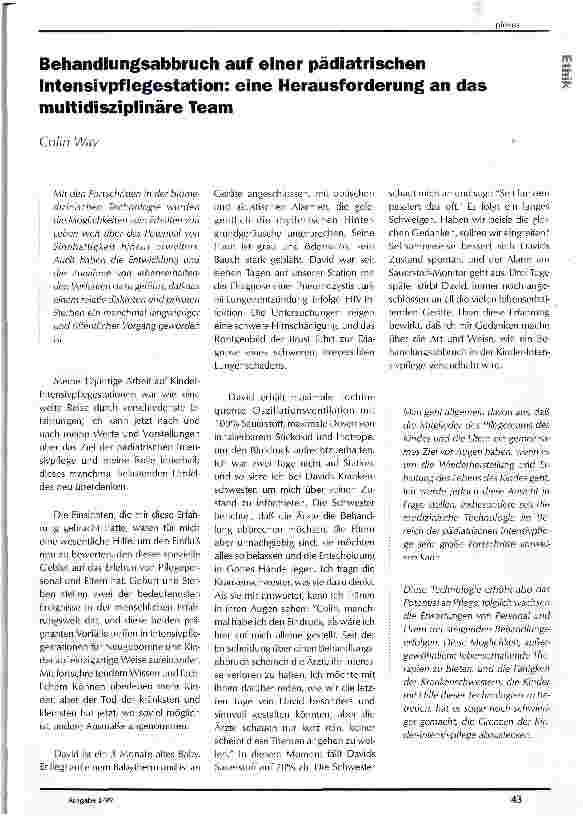 Vorschauseite 1: Behandlungsabbruch auf einer pädiatrischen Intensivpflegestation Eine Herausforderung an das multidisziplinäre Team