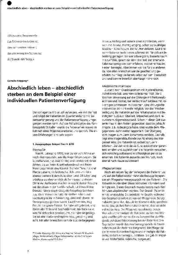 Vorschauseite 1: Abschiedlich leben - abschiedlich sterben an dem Beispiel einer individuellen Patientenverfügung