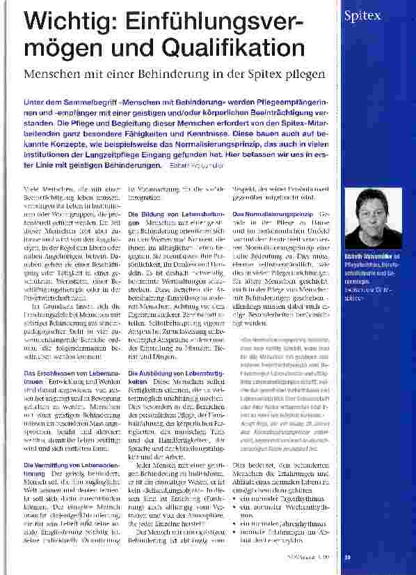 Vorschauseite 1: Wichtig: Einfühlungsvermögen und QualifikationMenschen mit einer Behinderung in der Spitex pflegen