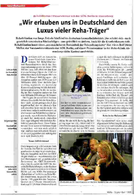Vorschauseite 1: Wir erlauben uns in Deutschland den Luxus vieler Reha-Träger Rehabilitation / Presseseminar mit der AOK Berlin in Ahrenshoop