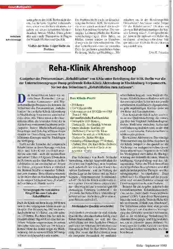 Vorschauseite 3: Wir erlauben uns in Deutschland den Luxus vieler Reha-Träger Rehabilitation / Presseseminar mit der AOK Berlin in Ahrenshoop