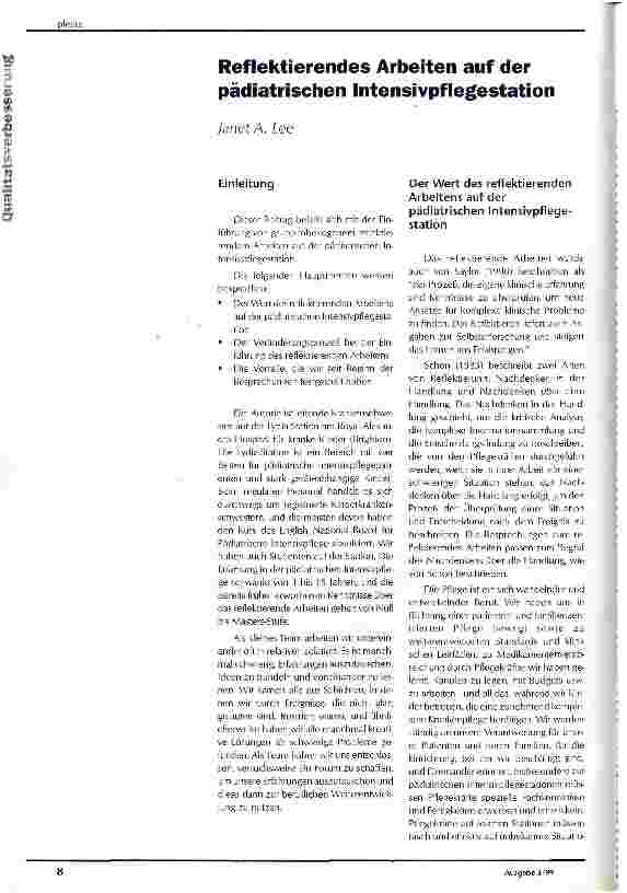 Vorschauseite 1: Reflektierendes Arbeiten auf der pädiatrischen Intensivpflegestation