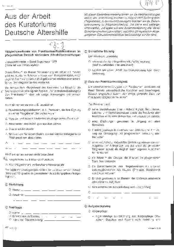 Vorschauseite 1: Aus der Arbeit des Kuratoriums Deutsche Altershilfe Tätigkeitsmerkmale für Praktikanten im pflegerischen Bereich