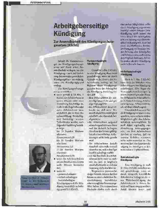 Vorschauseite 1: Arbeitgeberseitige Kündigung Zur Anwendbarkeit des Kündigungsschutzgesetzes (KSchG)