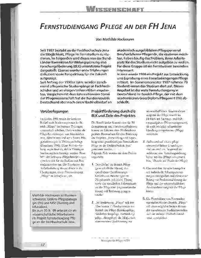 Vorschauseite 1: Fernstudiengang Pflege an der FH Jena