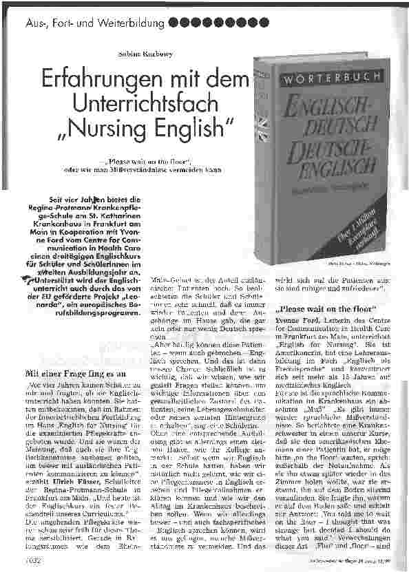 Vorschauseite 1: Erfahrungen mit dem Unterrichtsfach Nursing English