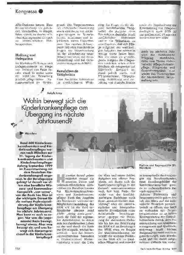 Vorschauseite 1: Wohin bewegt sich die Kinderkrankenpflege am Übergang ins nächste Jahrtausend?