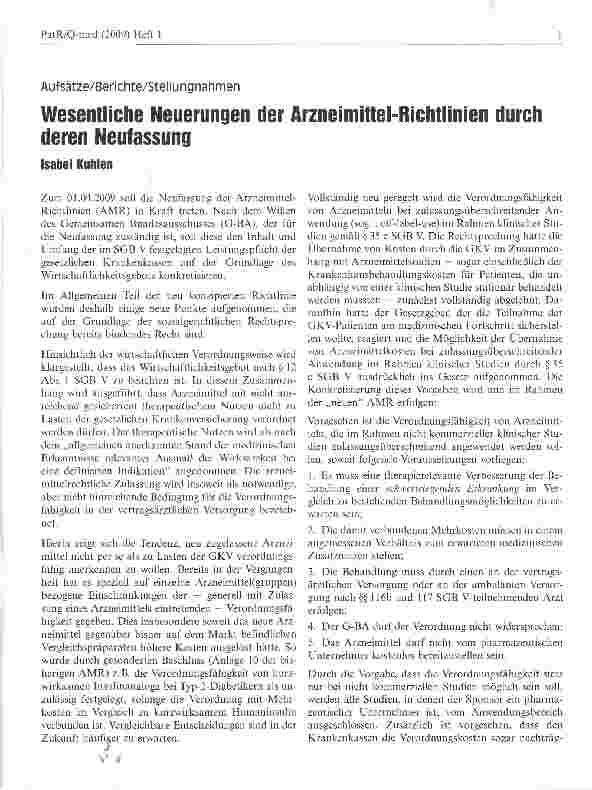 Vorschauseite 1: Wesentliche Neuerungen der Arzneimittel-Richtlinien durch deren Neufassung