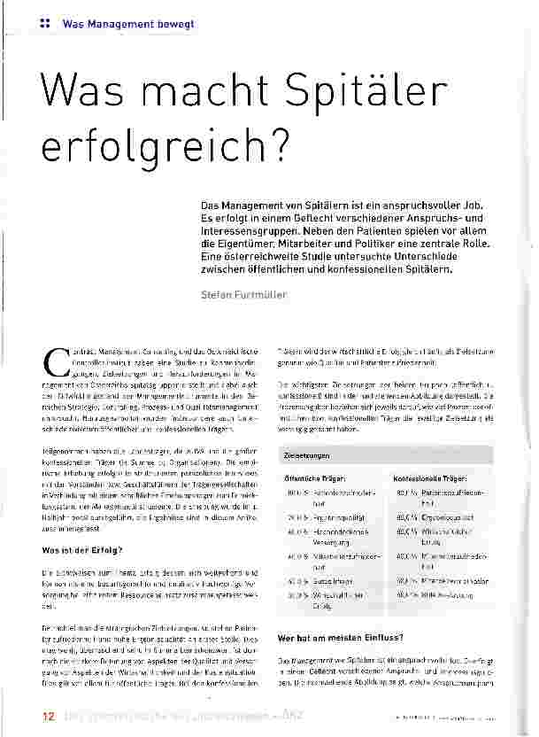 Vorschauseite 1: Was macht Spitäler erfolgreich?