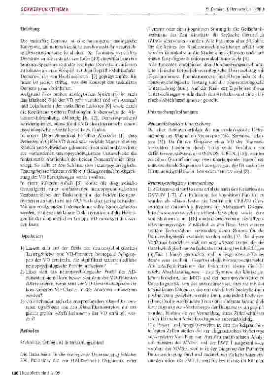 Vorschauseite 2: Neuropsychologische Profile dervasku-lären Demenz und deren trennscharfe Abgrenzung zur Alzheimer-Demenz