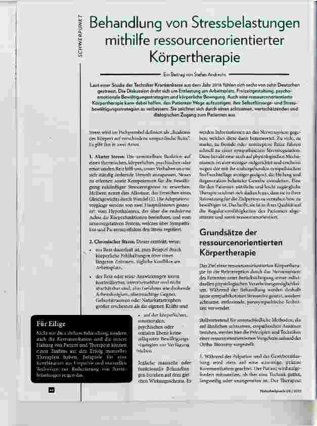 Vorschauseite 1: Behandlung von Stressbelastungen mithilfe ressourcenorientierter Körpertherapie