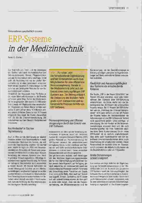 Vorschauseite 1: ERP-Systeme in der Medizintechnik