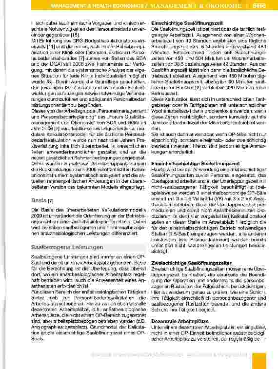 Vorschauseite 2: Personalbedarfskalkulation Anästhesie 2009