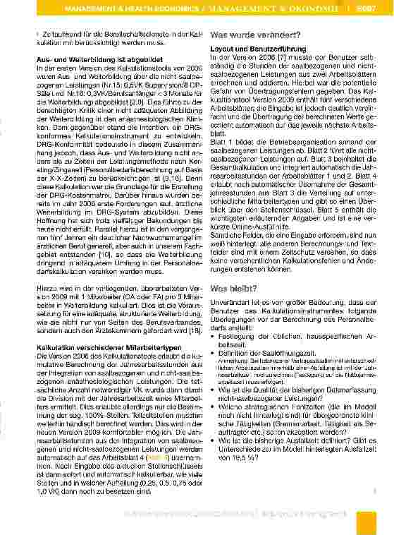 Vorschauseite 4: Personalbedarfskalkulation Anästhesie 2009