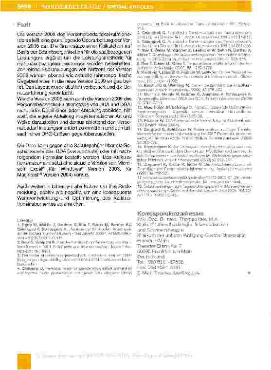 Vorschauseite 5: Personalbedarfskalkulation Anästhesie 2009