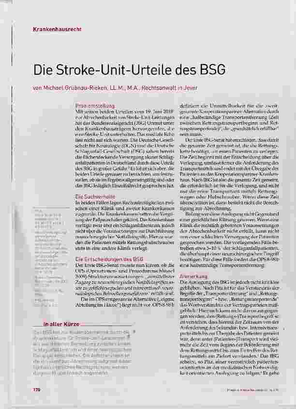 Vorschauseite 1: Die Stroke-Unit-Urteile des BSG