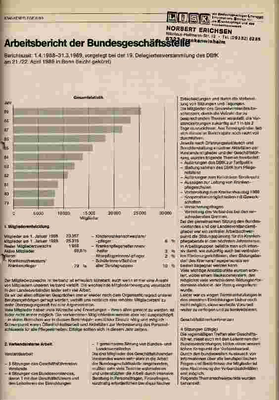 Vorschauseite 1: Arbeitsbericht der Bundesgeschäftsstelle Berichtzeitraum: 1. 4. 88-31. 3. 89 vorgelegt bei der 19. Delegiertenversammlung des DBfK