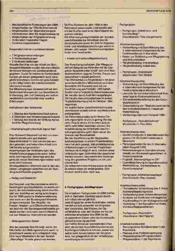 Vorschauseite 2: Arbeitsbericht der Bundesgeschäftsstelle Berichtzeitraum: 1. 4. 88-31. 3. 89 vorgelegt bei der 19. Delegiertenversammlung des DBfK