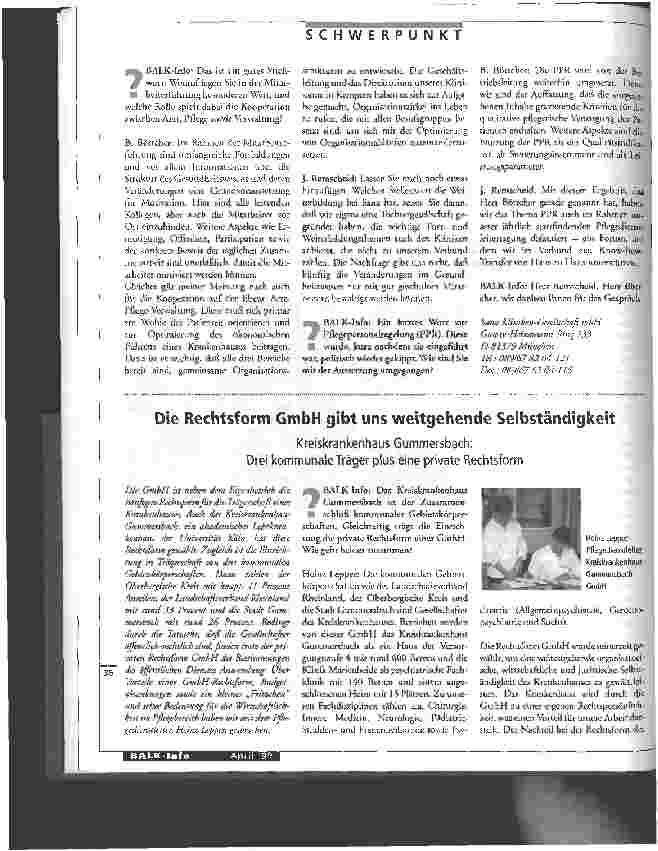 Vorschauseite 1: Die Rechtsform GmbH gibt uns weitgehende Selbständigkeit Kreiskrankenhaus Gummersbach: Drei kommunale Träger plus eine private Rechsform