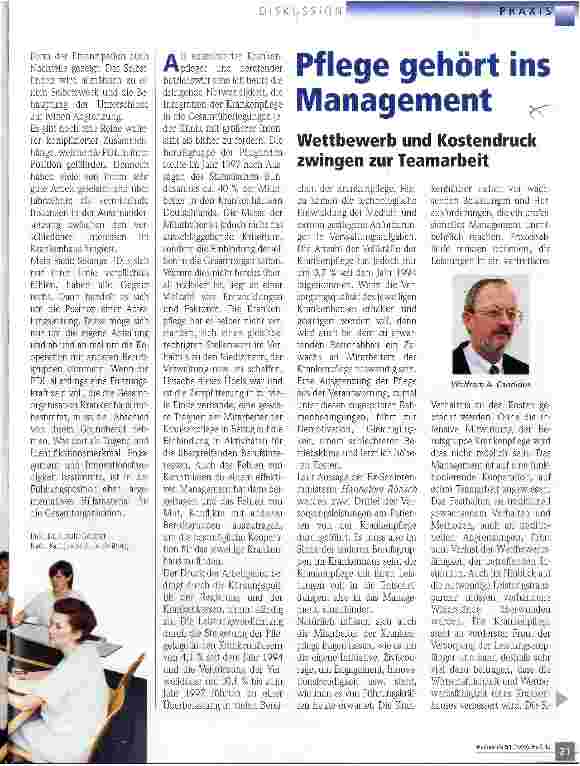 Vorschauseite 1: Pflege gehört ins Management Wettbewerb und Kostendruck zwingen zur Teamarbeit