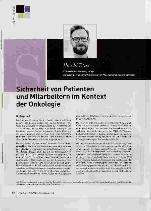 Vorschauseite 1: Sicherheit von Patienten und Mitarbeitern im Kontext der Onkologie