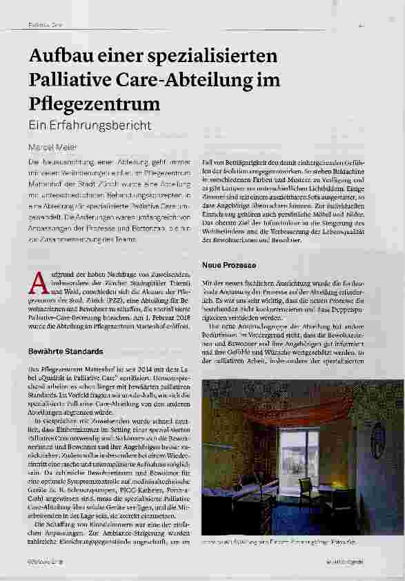 Vorschauseite 1: Aufbau einer spezialisierten Palliative Care-Abteilung im Pflegezentrum