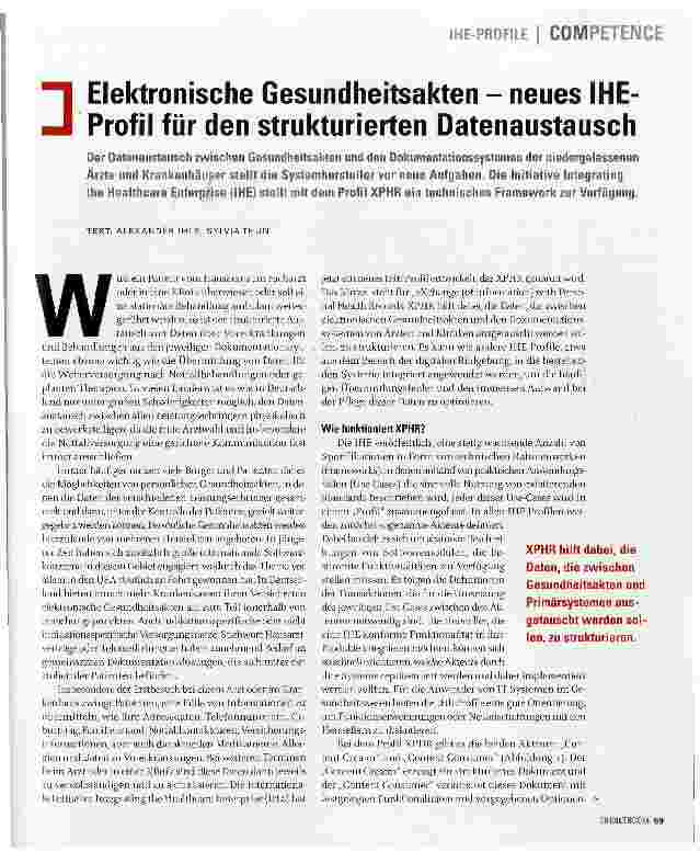 Vorschauseite 1: Elektronische Gesundheitsakten - neues IHE-Profil für den strukturierten Datenaustausch