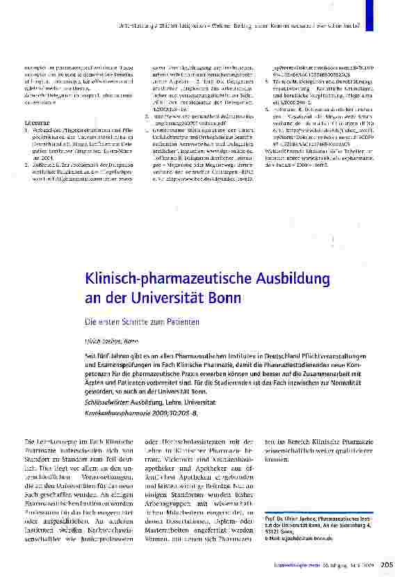 Vorschauseite 1: Klinisch-pharmazeutische Ausbildung an der Universität Bonn